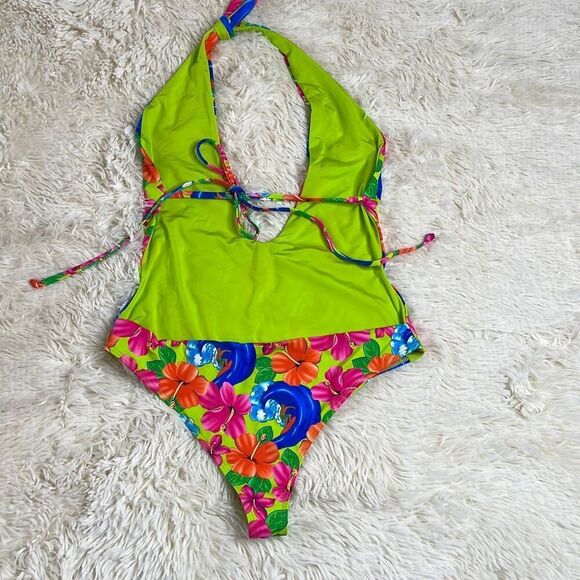 Frankie’s Bikinis Paulina Floral Halter One Piece Swimsuit Size Medium - Picture 5 of 8